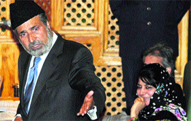 PDP legislator Muzaffar Hussain Beigh speaks in the J-K Assembly in Srinagar on Monday.