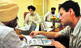 MC officials hold a meeting with a team of a Czech-based company in Ludhiana on Monday.