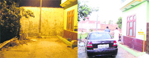 The boundary wall (left) that has been pulled down (right) by a developer to provide a passage to a proposed colony in Ludhiana.