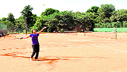 Lawn tennis matches in progress in the absence of umpires at Sports Complex, Sector 42, on Tuesday