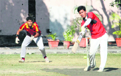 A match in progress during the 5th Rohitash Singh Memorial Inter-School Boys Super 8 Cricket Tournament in Dehradun on Tuesday. 