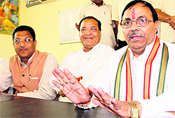 Former minister Shoorveer Singh Sajwan addresses a press conference in Dehradun on Tuesday