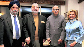 (From left) Permanent Representative of India to the UN Ambassador Hardeep Singh Puri, Permanent Representative of Pakistan to the UN Ambassador Abdullah Hussain Haroon, BJP leader LK Advani and US Congresswoman from NY Carolyn Maloney in New York on Monday.