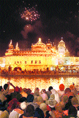 Firecrackers illuminate the Golden Temple on the birth anniversary of Guru Ramdass, the founder of Amritsar city, on Tuesday.
