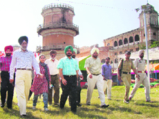State Minister Surjit Singh Rakhra (left) inspects the arrangements at Sheesh Mahal in Patiala.