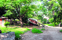 Wild growth, broken swings and slides at the children park in the Company Bagh, Amritsar