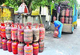 A truck with LPG refills parked at a safe area near Jammu