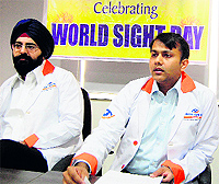 Dr Harlincoln Singh (right) addresses mediapersons in Amritsar on Thursday