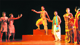 Artistes perform in a Sanskrit play, Narad Mohiniyam, at the Tagore Theatre in Sector 18, Chandigarh, on Thursday.