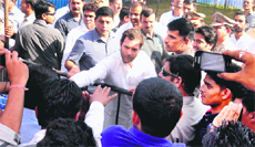 Congress general secretary Rahul Gandhi meets students at Panjab University on Thursday.