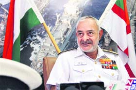 Chief of the Naval Staff Admiral DK Joshi addresses a press conference in Dehradun on Thursday