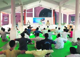 A meditation camp being organised by the Art of Living at a prison in Dehradun