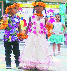 Students take part in a fancy dress contest at Saraswati Modern School in Ludhiana on Wednesday