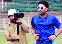 Yuvraj Singh has turned a new leaf from Bollywood gossips to being a subject of documenatry for cancer survivors.  Tribune photograph; Parvesh Chauhan