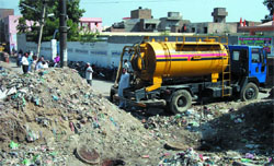 Cleansing of main sewer line began in Arya Nagar of Abohar on Friday. A Tribune photograph