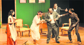 Artistes stage a play, The Bureaucrat, sponsored by The Tribune, at the Tagore Theatre, Sector 18, Chandigarh, on Friday.
