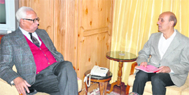 Union Tourism Secretary Parvez Dewan with Governor NN vohra during a meeting at Raj Bhawan in Srinagar on Friday. 