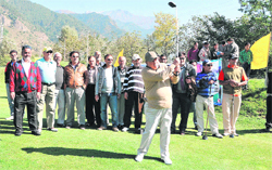 Players in action during the hree-day golf tournament at Golf Course, Pahalgam on Friday. 