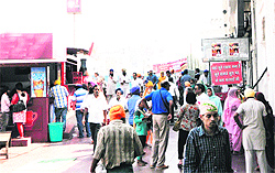 A view of the narrow path inside the Golden Temple complex which witnesses a heavy flow of devotees due to the ongoing construction work of the plaza at the entrance to the temple complex in Amritsar