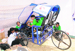 Members of the all-girl team of the Shri Govindram Institute of Technology and Science, Indore, give final touches to their vehicle at the UIET.