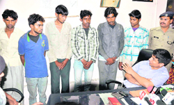 SSP Arun Mohan Joshi interrogates the accused in Haridwar on Saturday. 