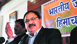 BJP national general secretary JP Nadda addresses mediapersons in Shimla on Saturday. 