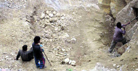 Mining in progress near the Abhinavgupt caves.