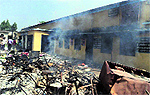 The Basapatti police station that was torched by protesters in Madhubani in Saturday