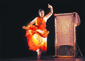 Geeta Chandran presents an item at the Tagore Theatre in Chandigarh on Sunday