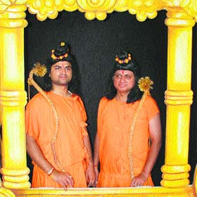 Pawan Sharma (right) and Saurabh Sharma participate in Ramlila in Sector 5, Panchkula