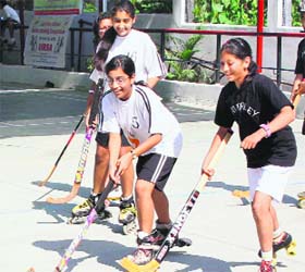 A match in progress during the 14th Inter- School Roller Skating Tournament in Dehradun on Sunday