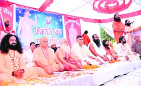Saints during the second Founders Day of the Samajik Sena at Bairagi camp in Haridwar on Sunday