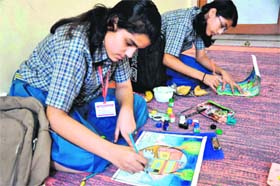 Shiv Dale School students during a painting competition organised by the Jawaharlal Nehru Youth Centre in Haridwar on Sunday