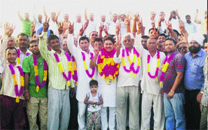 Congress nominee Ramkumar Chowdhary from Doon with his supporters.