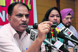 Jammu Divisional Commissioner Pardeep Gupta addresses a press conference in Jammu on Sunday. 