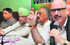 BJP leader Nalin Kohli addresses a gathering during the workshop on FDI in Jammu on Sunday. 