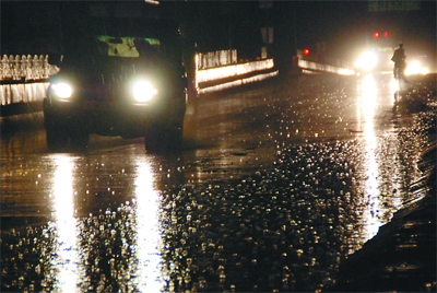 A view of a city road as showers lashed Bathinda on Monday evening. 