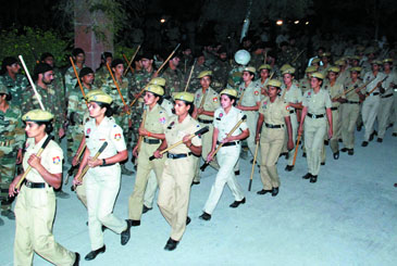 The flag march carried out across Bathinda city on Monday evening. 