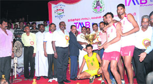 The ONGC volleyball team that won the All-India Volleyball Tournament held at Tuticorin in Tamil Nadu on October 14.