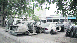 Old cars dumped by junk dealers on the parking near Ladowali Road in Jalandhar.