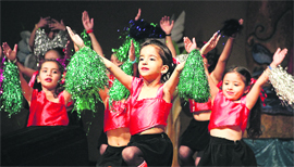 Students of KMV Sanskriti School perform cultural items during the celebrations of the 10th Founders Day in Jalandhar on Monday. 