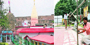 Preparations are on for the navratra festival at the Shri Mata Maha Kali Temple, Bahu Fort, in Jammu on Monday.