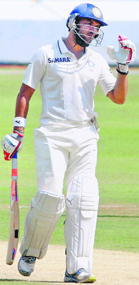 North Zones Yuvraj Singh on his way to a double ton against Central Zone on Day Two of the Duleep Trophy semifinals in Hyderabad on Monday. 