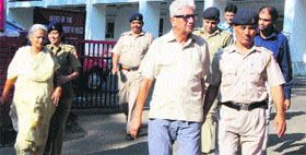 The in-laws of the victim being taken to a court in Chandigarh on Tuesday.
