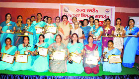 The recepients of the Telu Rauteli awards in Dehradun on Tuesday.