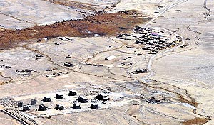 A Chinese military garrison as seen across the Line of Actual Control in Ladakh. While China has developed extensive infrastructure enabling rapid mass mobilisation, the Indian side is bogged down by huge difficulties in logistics