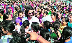 Actor Rohit Khurana (Uttaran-fame) interacts with students at the college in Amritsar on Wednesday