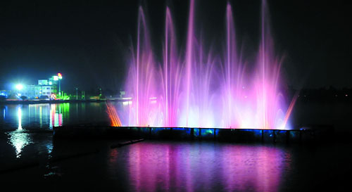 Colourful fountains installed at the city lakes have changed the ambience for the better.