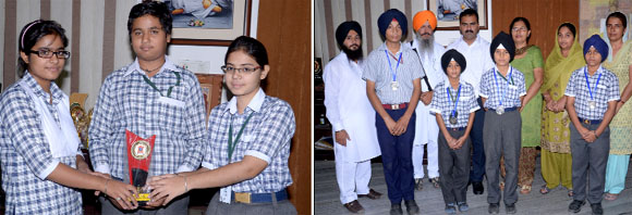 The students of Lord Rama School who won in the debate competition; winners of the turban tying competition along with the principal and other teachers.