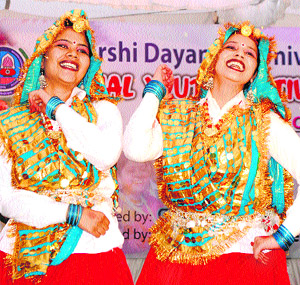 Students of Government College present a folk dance during a youth festival in Bhiwani on Wednesday.
